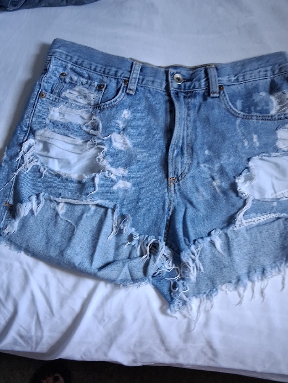 rag & bone Light Blue Distressed Denim Shorts